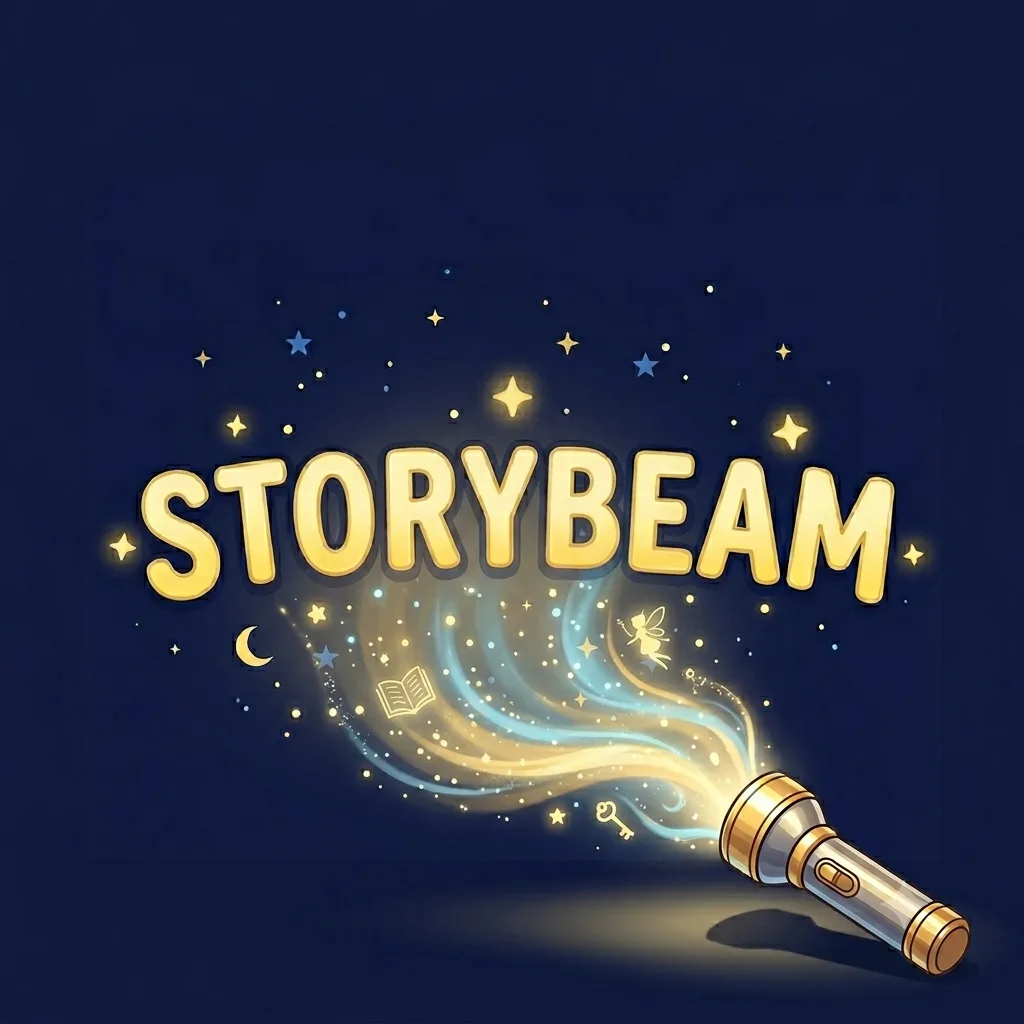 StoryBeam wordmark with a flashlight casting stars and story light.