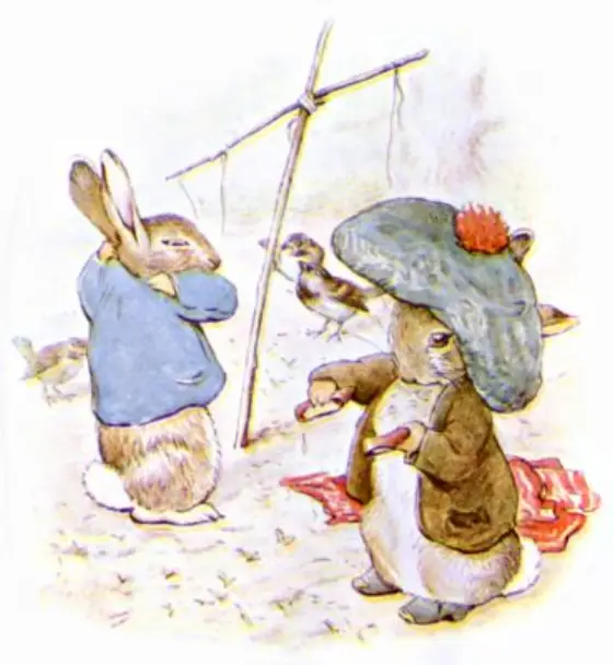 Beatrix Potter's picture for the passage: Little Benjamin said that the first thing to be…