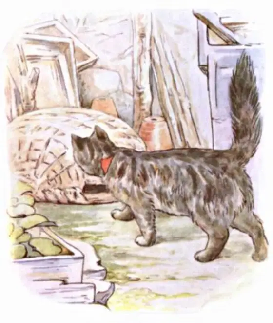 Beatrix Potter's picture for the passage: The cat got up and stretched herself, and came…