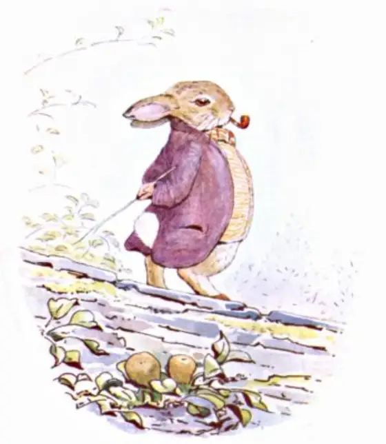 Beatrix Potter's picture for the passage: At length there was a pitter-patter, pitter-patter, and some…