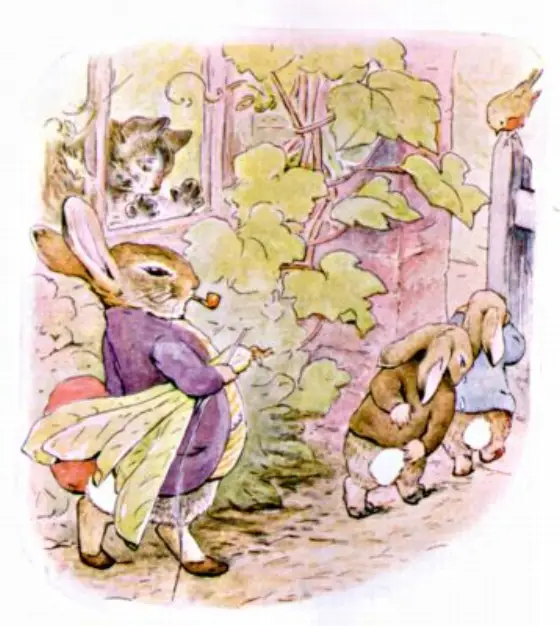 Beatrix Potter's picture for the passage: Then he took out the handkerchief of onions, and…