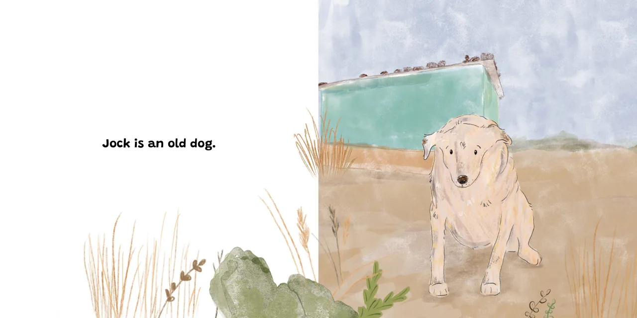 Jock and Me — illustrated spread 1 of 12. Official Book Dash page image with embedded story text and artwork.