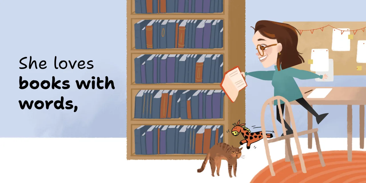 Julia Loves Books — illustrated spread 2 of 12. Official Book Dash page image with embedded story text and artwork.