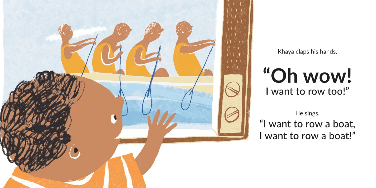 Khaya Wants to Row — illustrated spread 5 of 12. Official Book Dash page image with embedded story text and artwork.