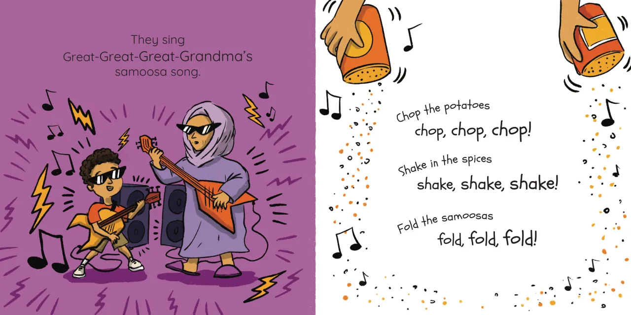 Samoosas! — illustrated spread 4 of 12. Official Book Dash page image with embedded story text and artwork.