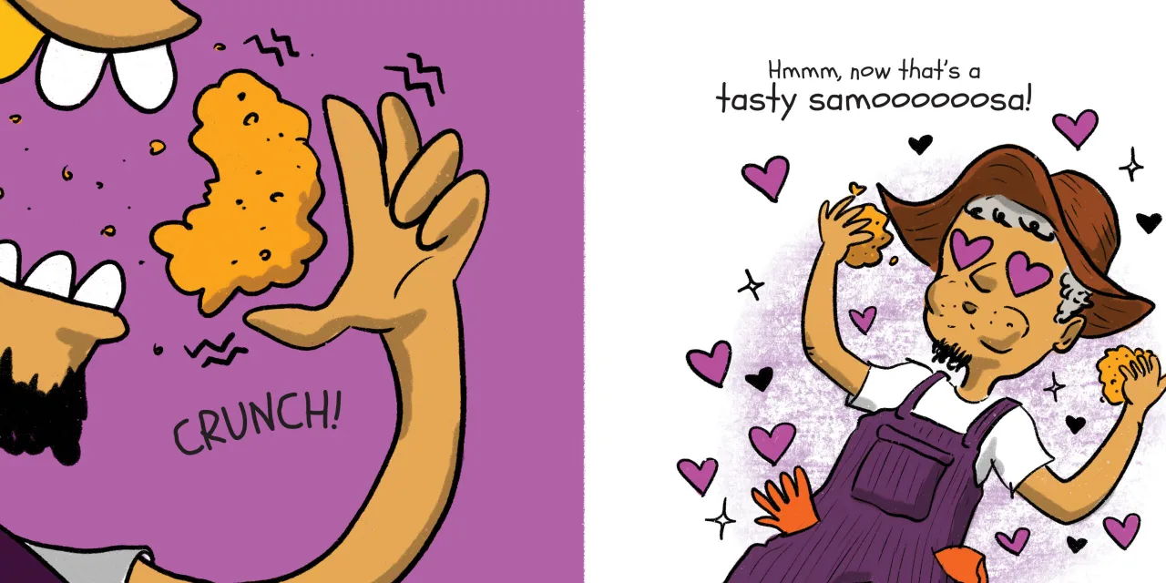 Samoosas! — illustrated spread 9 of 12. Official Book Dash page image with embedded story text and artwork.