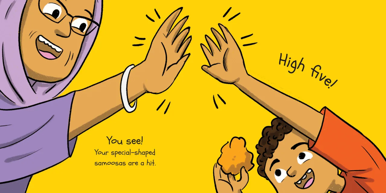 Samoosas! — illustrated spread 10 of 12. Official Book Dash page image with embedded story text and artwork.