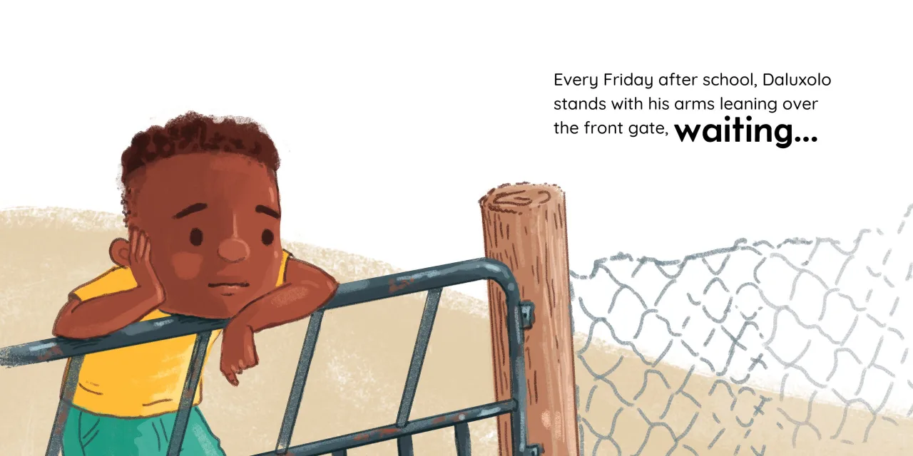 Tata comes home — illustrated spread 1 of 12. Official Book Dash page image with embedded story text and artwork.