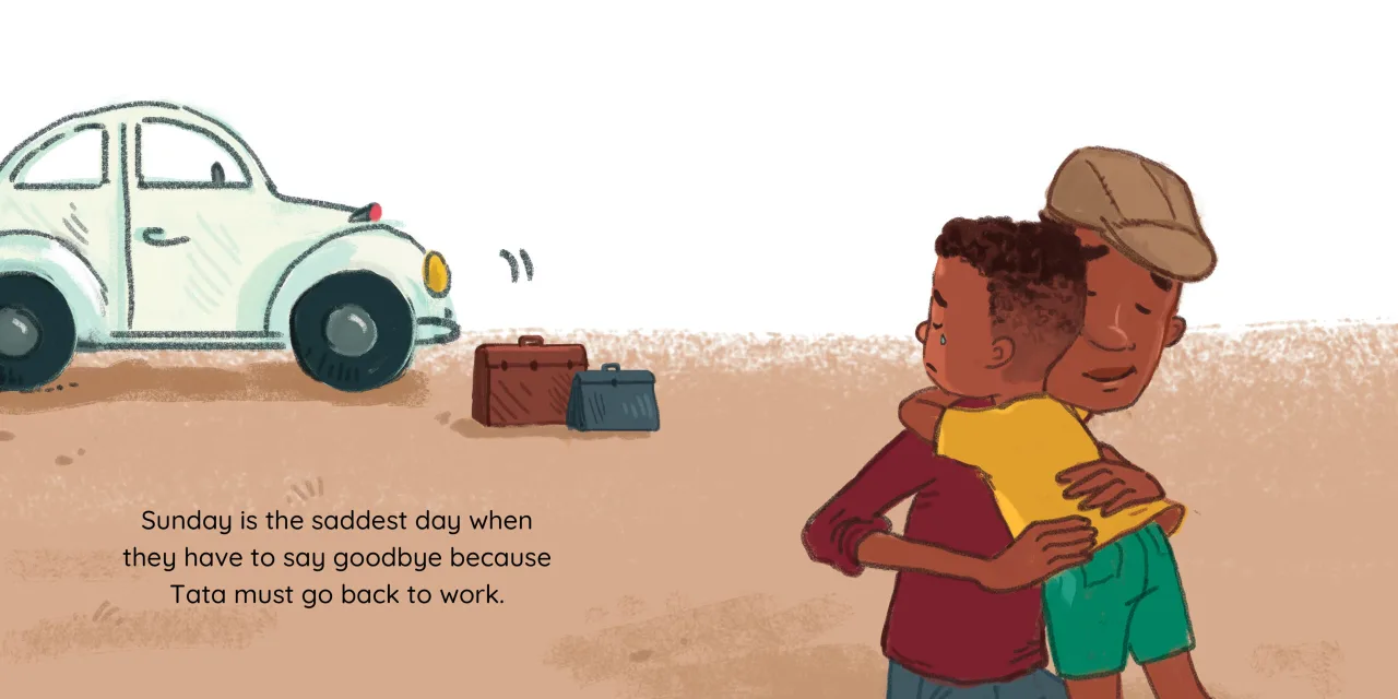 Tata comes home — illustrated spread 11 of 12. Official Book Dash page image with embedded story text and artwork.