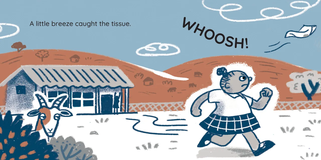 Thuli’s Tissue — illustrated spread 2 of 12. Official Book Dash page image with embedded story text and artwork.