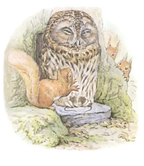 Beatrix Potter's picture for the passage: But Nutkin was excessively impertinent in his manners. He…