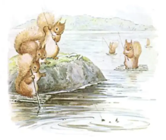 Beatrix Potter's picture for the passage: On the third day the squirrels got up very…