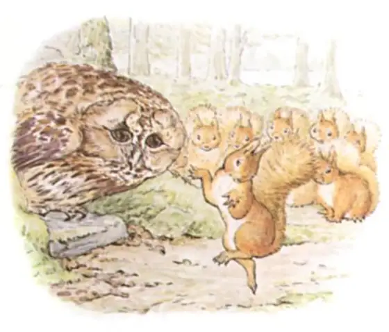 Beatrix Potter's picture for the passage: Nutkin became more and more impertinent—…