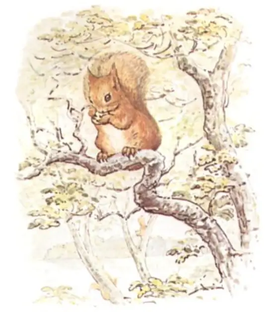 Beatrix Potter's picture for the passage: This is a Tale about a tail—a tail that…