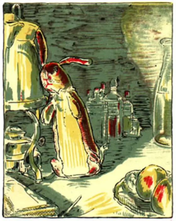 The Velveteen Rabbit keeping still and close while the Boy lies ill.